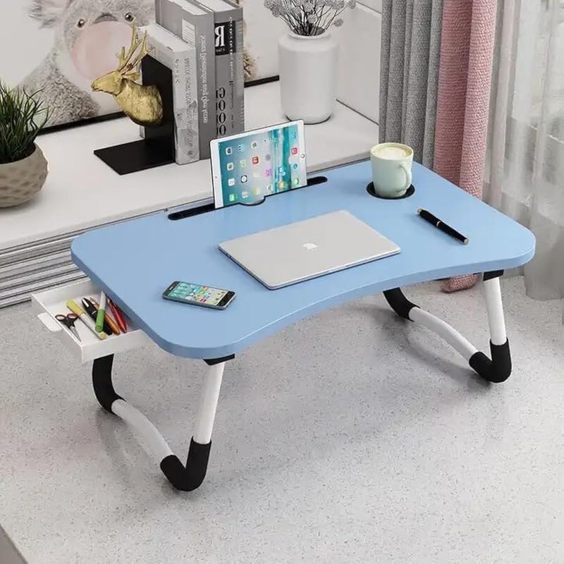 Harmony Home  Portable Folding Laptop Desk for Bed，With iPad and Cup Holder Adjustable Lap Tray Notebook Stand， Foldable Non-Slip Legs Reading Table Tray for working，studying，camping 60x40x28cm Blue - Image 4