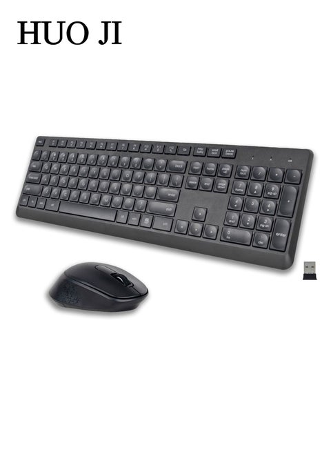 2.4 GHz Wireless Silent Keyboard and Mouse Combo for Windows Chrome Laptop Computer PC Desktop, 106 Keys Full Size with Number Pad, 1600 DPI Optical Mouse (Black)