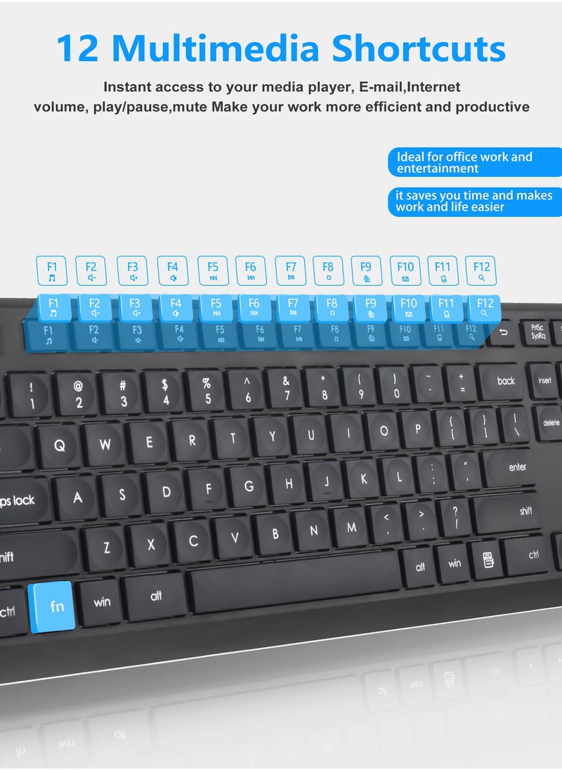 HUO JI - 2.4 GHz Wireless Silent Keyboard and Mouse Combo for Windows Chrome Laptop Computer PC Desktop, 106 Keys Full Size with Number Pad, 1600 DPI Optical Mouse (Black) - Image 1