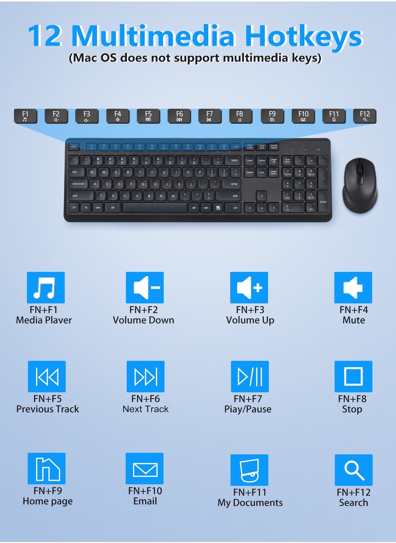 HUO JI - 2.4 GHz Wireless Silent Keyboard and Mouse Combo for Windows Chrome Laptop Computer PC Desktop, 106 Keys Full Size with Number Pad, 1600 DPI Optical Mouse (Black) - Image 1