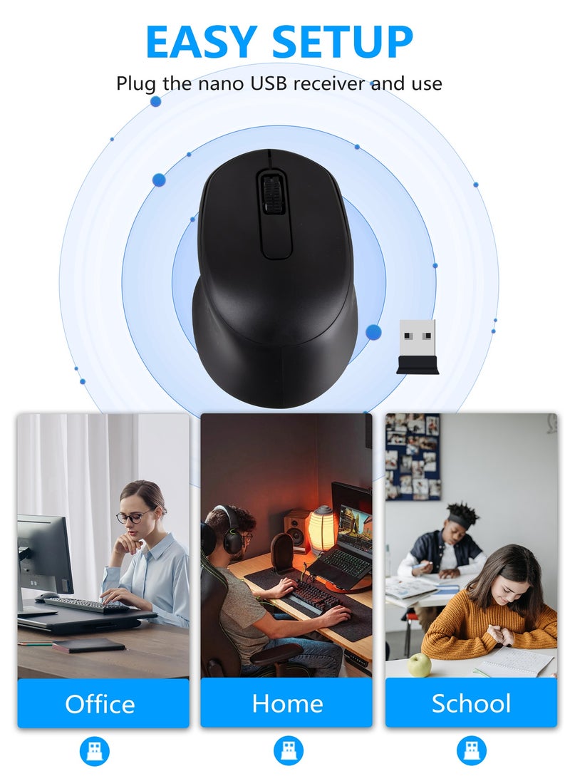 HUO JI - 2.4 GHz Wireless Silent Keyboard and Mouse Combo for Windows Chrome Laptop Computer PC Desktop, 106 Keys Full Size with Number Pad, 1600 DPI Optical Mouse (Black) - Image 1