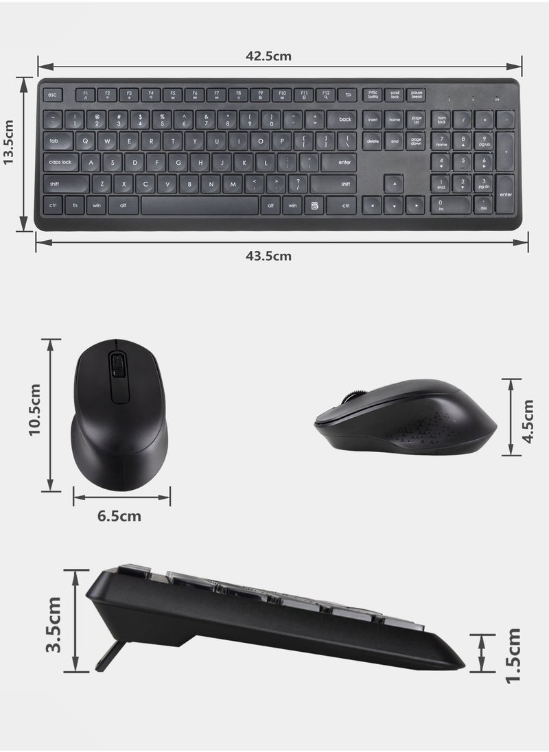 HUO JI - 2.4 GHz Wireless Silent Keyboard and Mouse Combo for Windows Chrome Laptop Computer PC Desktop, 106 Keys Full Size with Number Pad, 1600 DPI Optical Mouse (Black) - Image 1