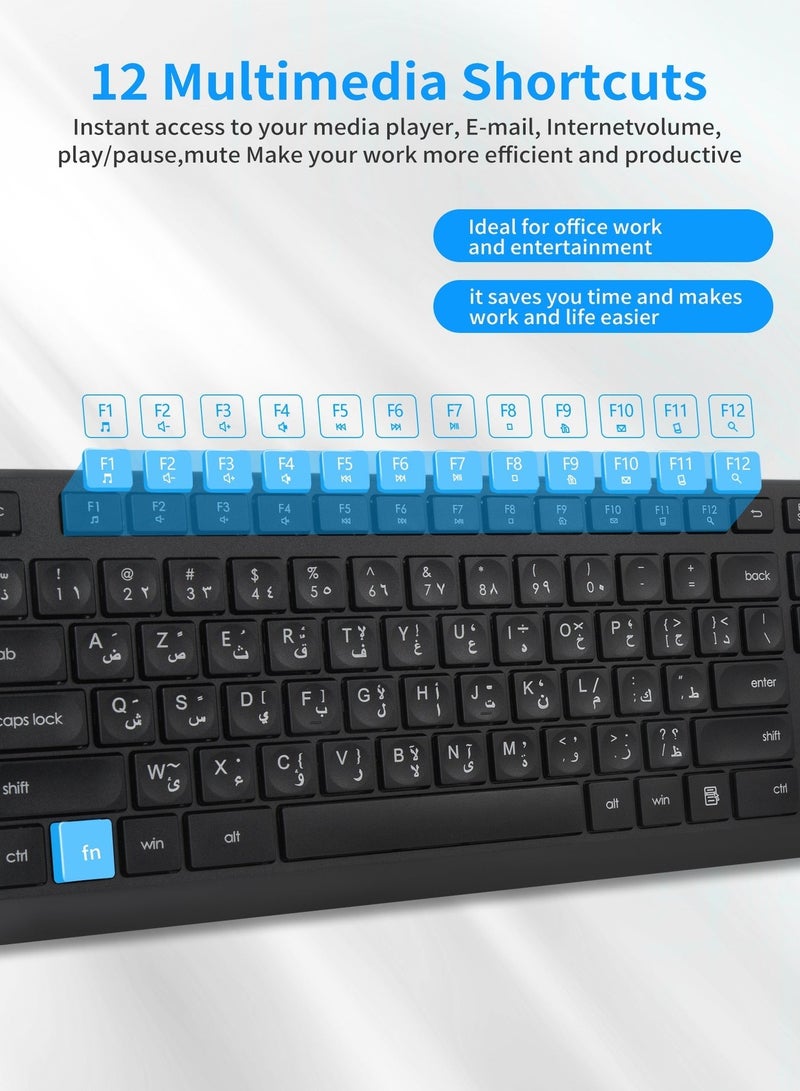 HUO JI 2.4 GHz Wireless Silent Keyboard and Mouse Combo for Windows Chrome Laptop Computer PC Desktop, 106 Keys Full Size with Number Pad, 1600 DPI Optical Mouse (Black) - Image 4