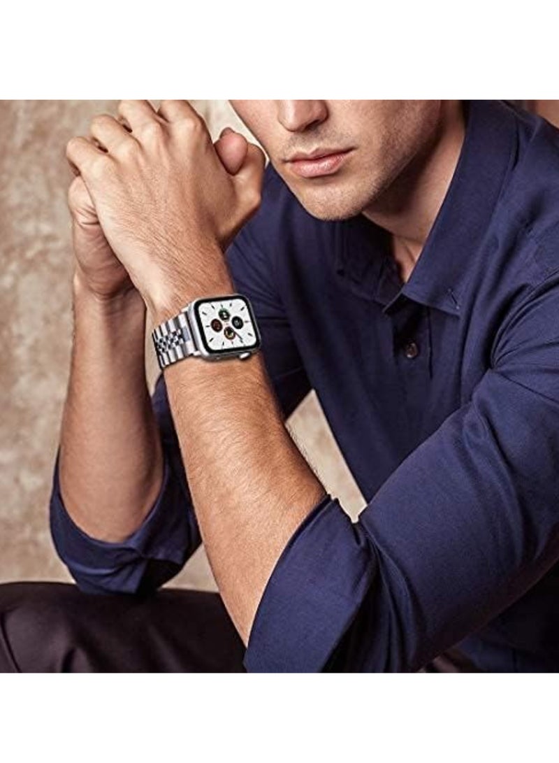 ELTRAZONE Compatible with Apple Watch Band 41mm 40mm 38mm, Stainless Steel Heavy Band with Butterfly Folding Clasp Link Bracelet for iWatch Series8/7/6 /SE Series 5/4/3/Men women,Silver - Image 5