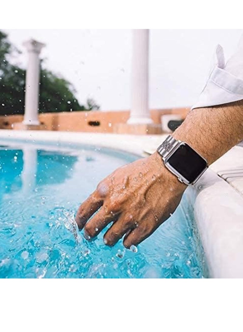 ELTRAZONE Compatible with Apple Watch Band 41mm 40mm 38mm, Stainless Steel Heavy Band with Butterfly Folding Clasp Link Bracelet for iWatch Series8/7/6 /SE Series 5/4/3/Men women,Silver - Image 4