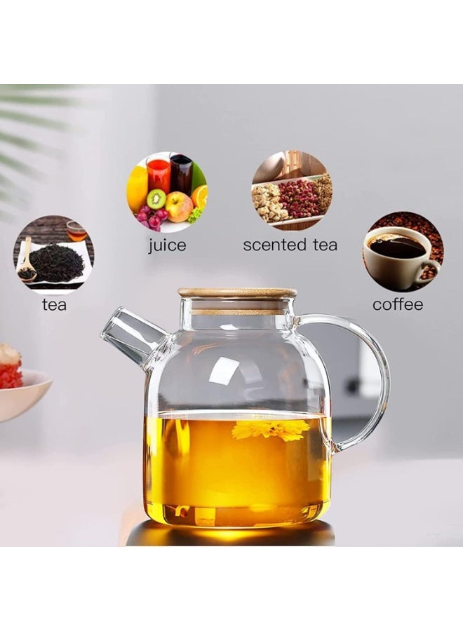 Glass teapot with a filter coil, Jug with bamboo lid and filter coil 1.8L - Image 1