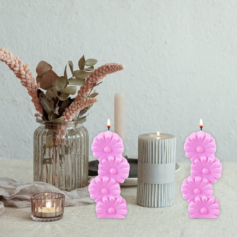 MoldBerry 2 Cavity Simple Heart & Flower Shape Candle Mould, Joint Heart Flower Candle Mold for Candle Making Multi-Purpose Silicone Molds for Chocolate Resin soap (4.5 x 3.7 x 0.5 Inch) - Image 2