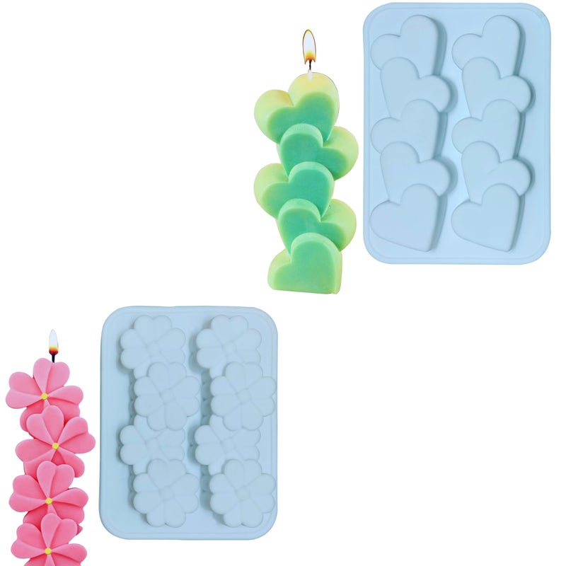 MoldBerry 2 Cavity Simple Heart & Flower Shape Candle Mould, Joint Heart Flower Candle Mold for Candle Making Multi-Purpose Silicone Molds for Chocolate Resin soap (4.5 x 3.7 x 0.5 Inch) - Image 1