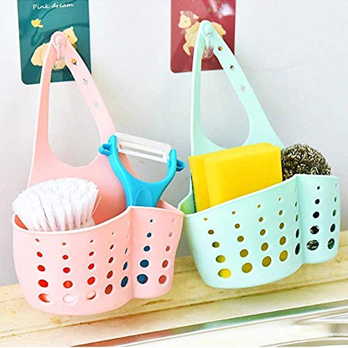 Brezzycloud Kitchen Bathroom Spong, Soap Silicone Hanging Organizer For Faucet Sink With Water Draining Holes (Multi-Color) (Set Of 2) - Image 1