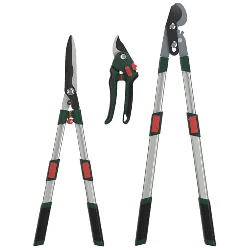 GARTOL 3-Piece Garden Tool Set - Bypass Lopper, Hedge Shears, Pruning Shears with Telescopic Aluminum Handles, Extendable Heavy-Duty Branch Cutters, Garden Clippers for Branches, Shrubs, and Hedges - Image 1