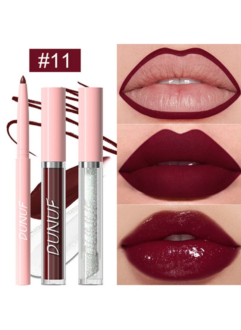 DUNUF 3-in-1 Lip Set, Lip Liner, Liquid Lipstick & Lip Oil,  High Pigment Matte to Gloss Finish, Long Lasting Waterproof Lip Color  #11 - Image 2