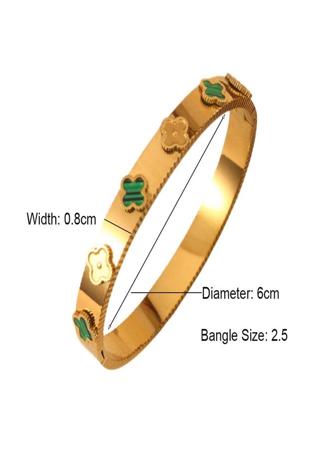 Aaishwarya 18K Gold Plated Green & Gold Clover Open Bangle Bracelet | Waterproof Anti-Tarnish Titanium Steel | Gift for Women and Girls | Minimal Statement Bracelet | Office wear Jewelry - Image 4