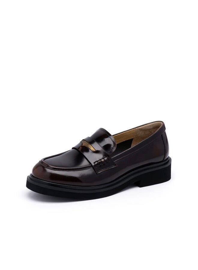 Satchi Women's Leather Loafers Simple Fashion Distressed Small Leather Shoes Commuter Mom Shoes M258141b - Image 1