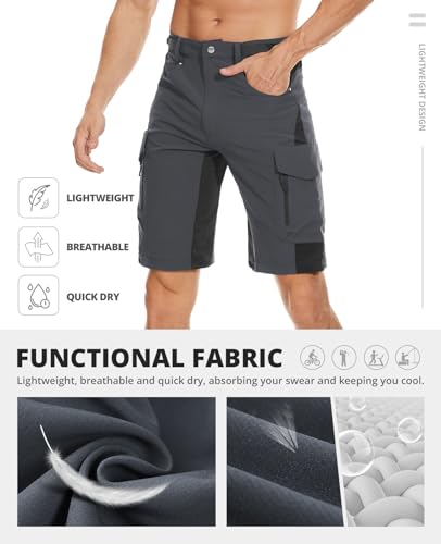 Cycorld Mens-Mountain-Bike-Shorts, Loose Fit with Zippered Pockets, Cycling, Hiking, Cargo, Outdoor Lightweight Shorts (Dark Grey, Large) - Image 4