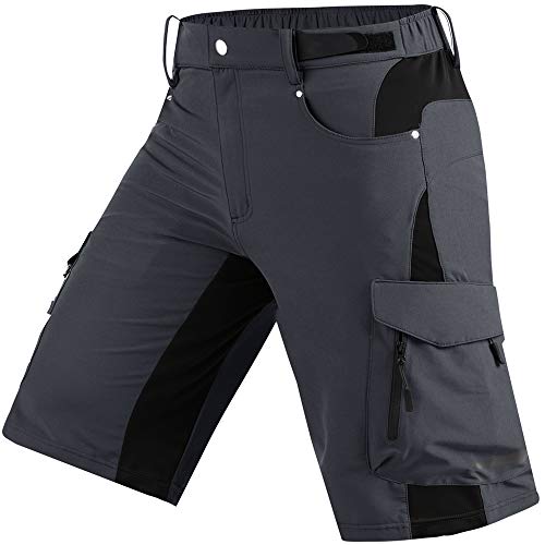 Cycorld Mens-Mountain-Bike-Shorts, Loose Fit with Zippered Pockets, Cycling, Hiking, Cargo, Outdoor Lightweight Shorts (Dark Grey, Large) - Image 1