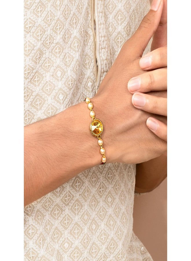 Peora Mens Rakhshabandhan Thread Rakhi for Brother Bhaiya|Pearl & Crystal Studded|Rakhi Hamper Roli Chawal & Greeting Card - Image 5