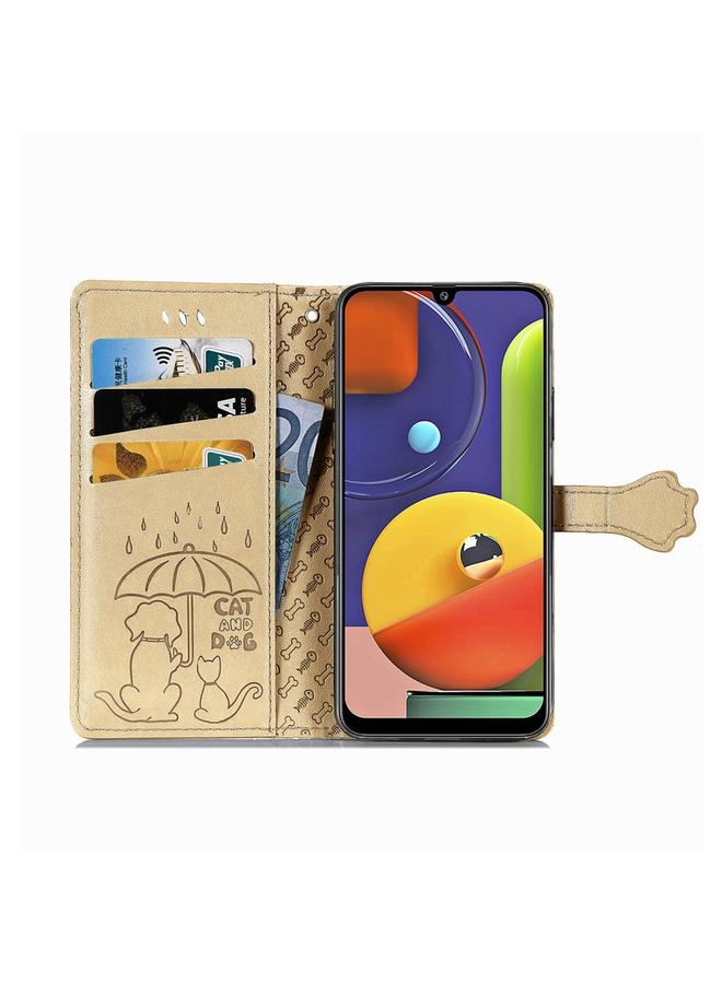 اس-توب جراب لهاتف Galaxy A70/A70S، جراب جلدي أفقي منقوش عليه قطة وكلب لطيف مع حامل / فتحة بطاقة / محفظة / حبل - Image 3