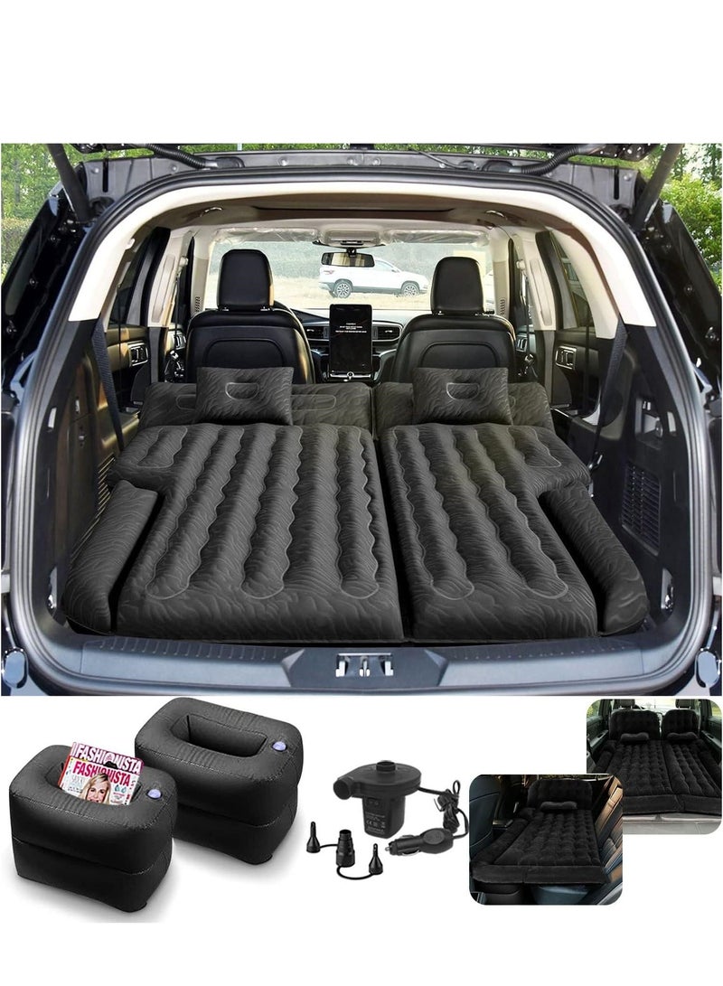 FlashHawk SUV Car Air Mattress- Flocking Inflatable Car Sleeping Bed for Car Back Seat with Electric Air Pump, For Outdoor Camping Travel, Black - Image 1