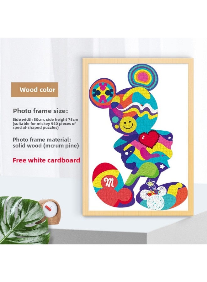 Solid Wood Photo Frame Mounted Creative Picture Frame Wall Hanging 500 Pieces 1000 Pieces Puzzle Special Picture Frame Wooden Exquisite Picture Frame-Color:950 Piece Puzzle Frame-Log Color  - Image 1