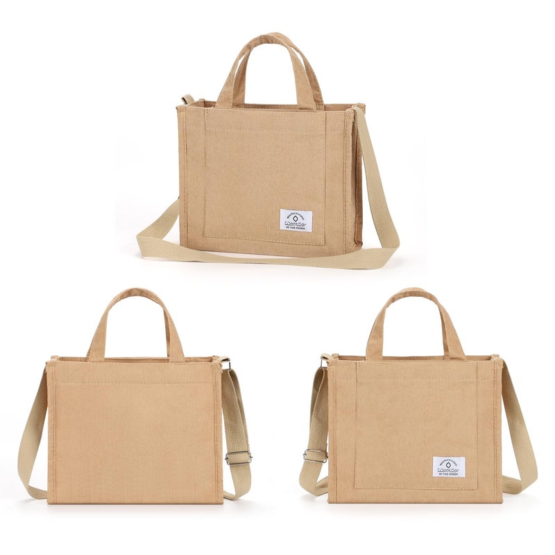 WantGor Tote Bag for Women, Corduroy Crossbody Bags Shoulder Handbag Small Satchel Hobo Bag Purse (Khaki, Small) - Image 4