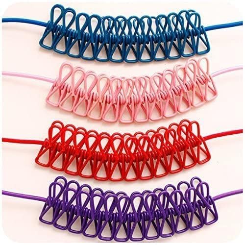 Veloxi EXIM Cloth Drying Rope with Hooks Elastic Hanging Rope for Travel Home and Outdoor Drying Includes 12 ClipsKapde Sukhane ki Rassi Wire Pack of 2 Multicolour - Image 1