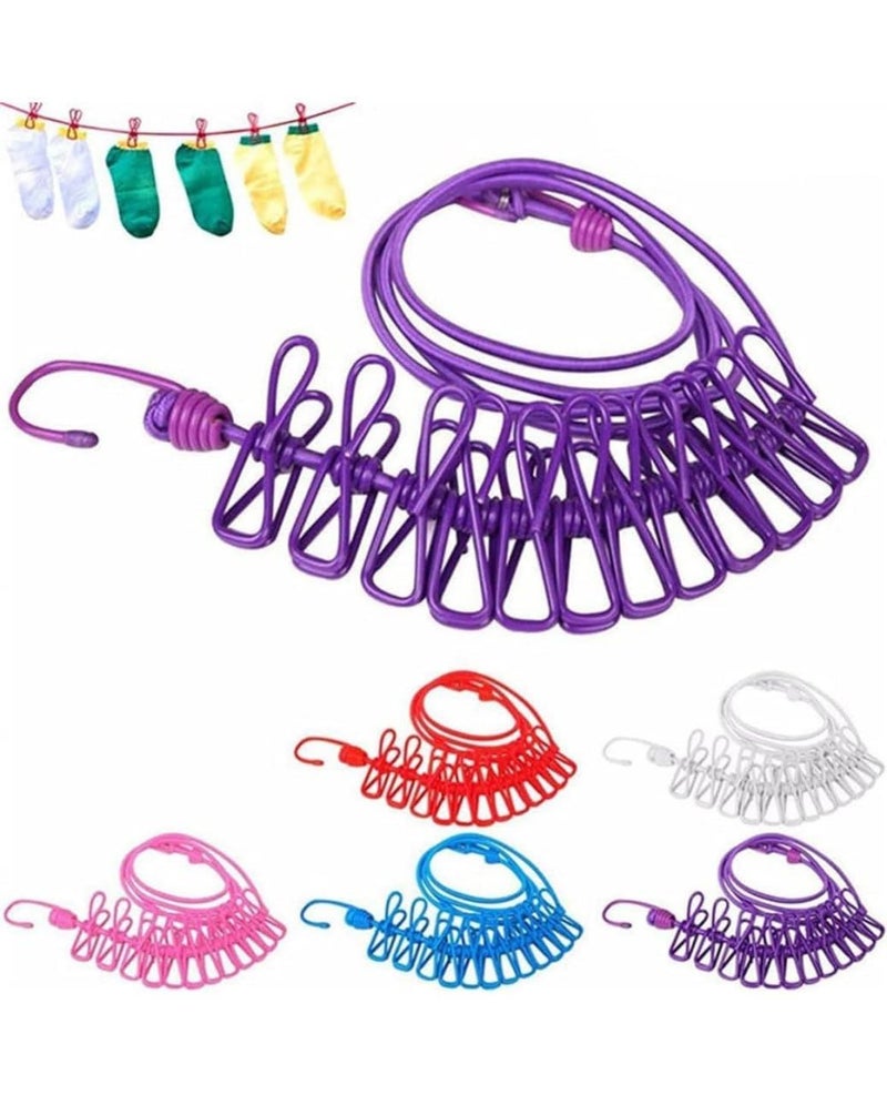 Veloxi EXIM Cloth Drying Rope with Hooks Elastic Hanging Rope for Travel Home and Outdoor Drying Includes 12 ClipsKapde Sukhane ki Rassi Wire Pack of 2 Multicolour - Image 3