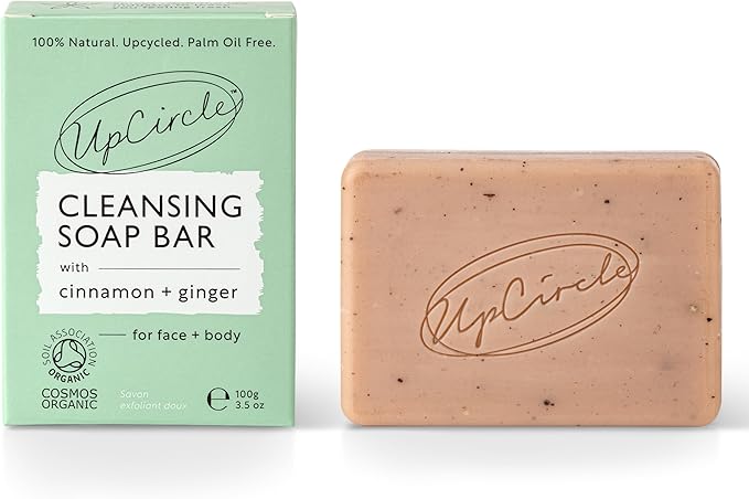 UpCircle Cinnamon Ginger Chai Soap Bar 100g Certified Organic Vegan Cleanser For Face And Body French Pink Clay Glycerin Reducing Redness Irritation Natural CrueltyFree Palm Oil Free - Image 1
