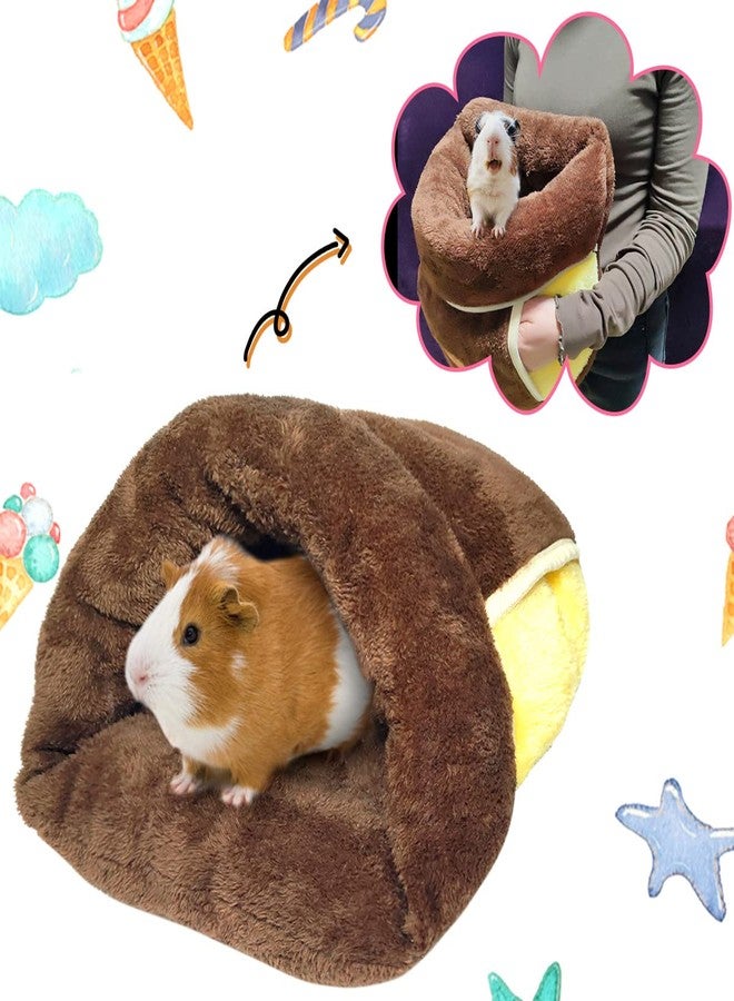LEFTSTARER Guinea Pig Bed Cuddle Sack Warm Soft and Cuddly Carrier Nest House Cage Accessories for Rat Ferret Hedgehog Squirrel Chinchilla Small Animal Sleeping Bedding (2.Brown) - Image 1