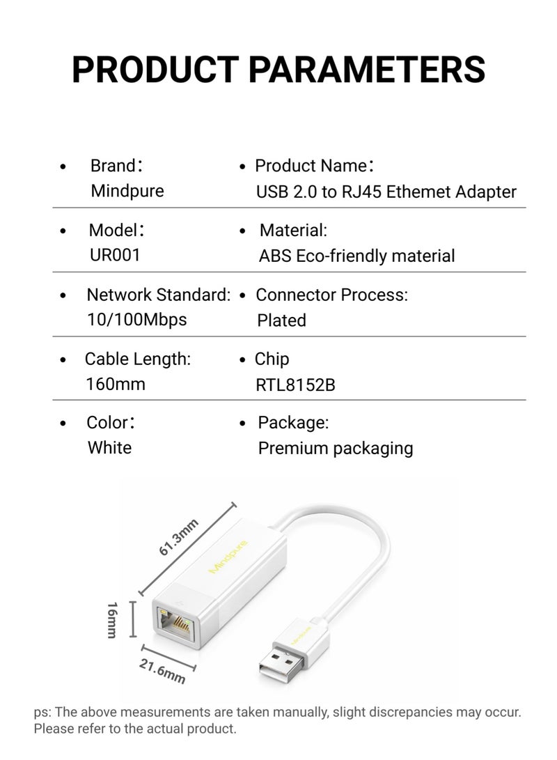 مينديبوريت محول شبكة إيثرنت Mindpure (Ethernet Network Adapter)، من USB 2.0 إلى RJ45 بسرعة 10/100 ميجابايت، تشغيل مباشر بدون تعريف، متوافق مع نينتندو سويتش، ستيم ديك، لابتوب، وويندوز - Image 4