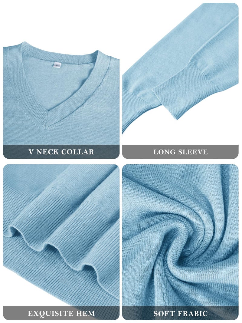 Gleeivy Long Sleeve Pullover Sweater Women 2026 Office Business Casual Clothes Y2K T-Shirts Plain Knit Tunic Wool Sweatshirts Blouse Cute Tops Baby Blue L - Image 4