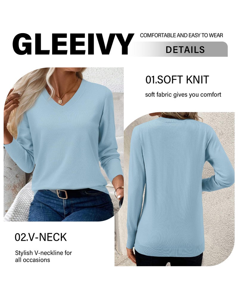 Gleeivy Long Sleeve Pullover Sweater Women 2026 Office Business Casual Clothes Y2K T-Shirts Plain Knit Tunic Wool Sweatshirts Blouse Cute Tops Baby Blue L - Image 3