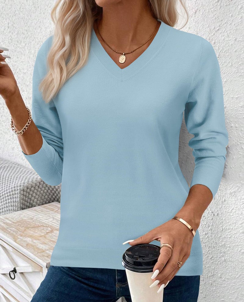 Gleeivy Long Sleeve Pullover Sweater Women 2026 Office Business Casual Clothes Y2K T-Shirts Plain Knit Tunic Wool Sweatshirts Blouse Cute Tops Baby Blue L - Image 2