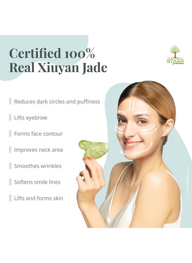 Star GIA Certified 100% Xiuyan Jade Gua Sha Massage Tool-Face Massager Reduces Puffiness-Gua Sha Facial Tools Promotes Blood Flow-Easy to Hold Face Sculpting Tool-Trigger Point Acupuncture - Image 2