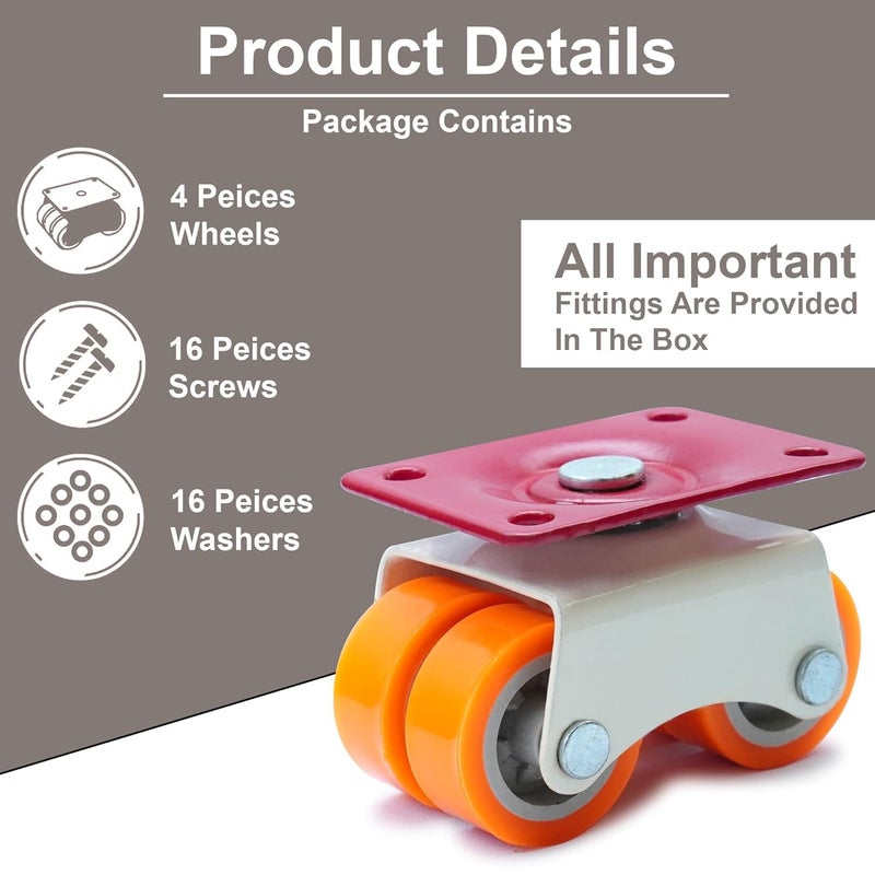 Hepiack Heavy Duty 360 Rotating Caster Wheels 4 Nylon Moving Rollers for Furniture Tables Trolleys 375400Kg Load Capacity Durable Orange Design Pack of 4 - Image 3