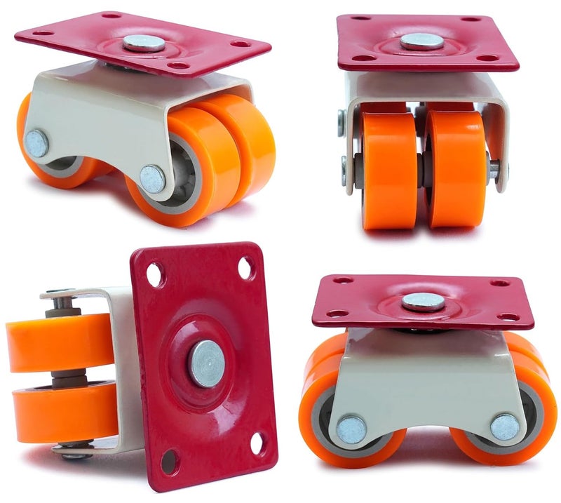 Hepiack Heavy Duty 360 Rotating Caster Wheels 4 Nylon Moving Rollers for Furniture Tables Trolleys 375400Kg Load Capacity Durable Orange Design Pack of 4 - Image 1