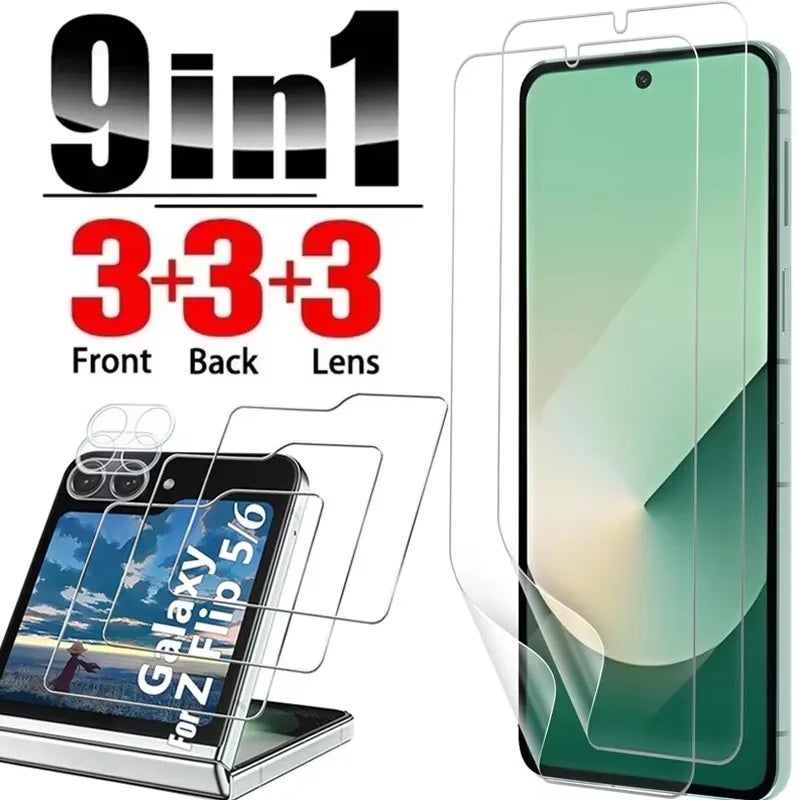 9 In 1 Screen Protector For Samsung Galaxy Z Flip 6 Inner Hydrogel Film Rear Lens Screen Tempered Glass for Samsung ZFlip6 Flip5 - Image 2