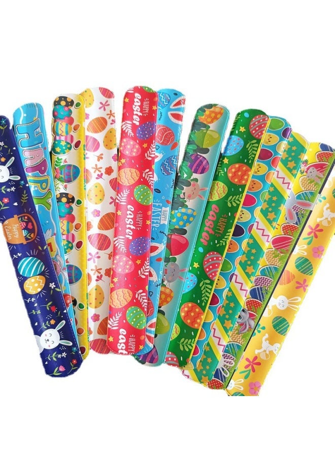 Easter Themed PVC Slap Bracelet Decorative Rabbit Egg Design Ideal For Family Decoration Fun Children's Toy Handband-Color:12*2 (24 A Pack)-Specifications:3*22  - Image 1