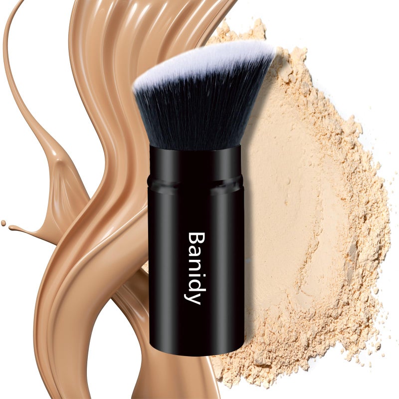 Banidy Makeup Brush Kabuki Face Brushes Retractable Travel Blush Kabuki Brush Portable Flawless for Foundation, Powder Blush, Bronzer, Buffing, Liquid, Cream, Cruelty Free with Cover(1PCS) - Image 1