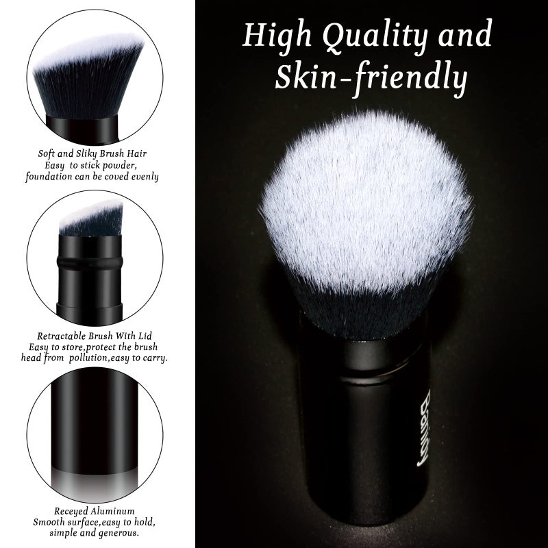 Banidy Makeup Brush Kabuki Face Brushes Retractable Travel Blush Kabuki Brush Portable Flawless for Foundation, Powder Blush, Bronzer, Buffing, Liquid, Cream, Cruelty Free with Cover(1PCS) - Image 3
