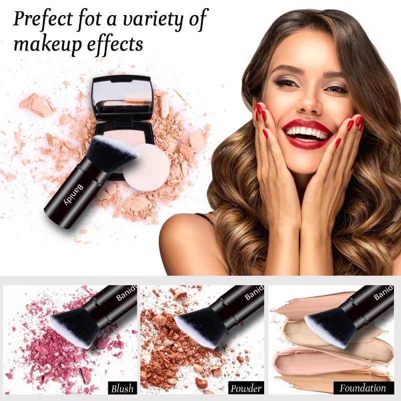 Banidy Makeup Brush Kabuki Face Brushes Retractable Travel Blush Kabuki Brush Portable Flawless for Foundation, Powder Blush, Bronzer, Buffing, Liquid, Cream, Cruelty Free with Cover(1PCS) - Image 5