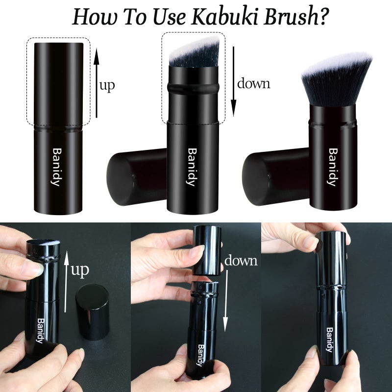 Banidy Makeup Brush Kabuki Face Brushes Retractable Travel Blush Kabuki Brush Portable Flawless for Foundation, Powder Blush, Bronzer, Buffing, Liquid, Cream, Cruelty Free with Cover(1PCS) - Image 4