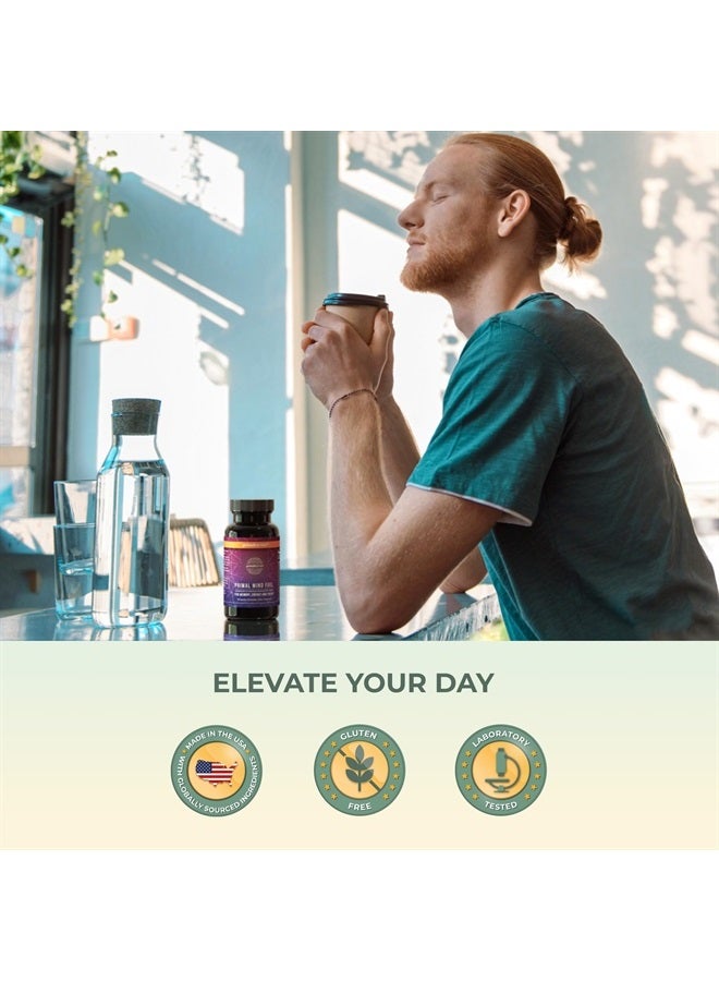 Brain Supplement by Primal Harvest, Primal Mind Fuel Brain Booster for Focus, Energy, Clarity, and Brain Health 30 Capsules Nootropics Brain Support Supplement for Men and Women