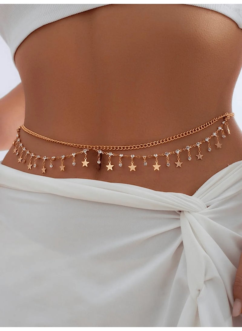 Gold Waist Chain Adorned with Small Star Charms – Adds a Touch of Sparkle and Elegance, Highlighting the Feminine Waistline in a Unique Way - Image 1