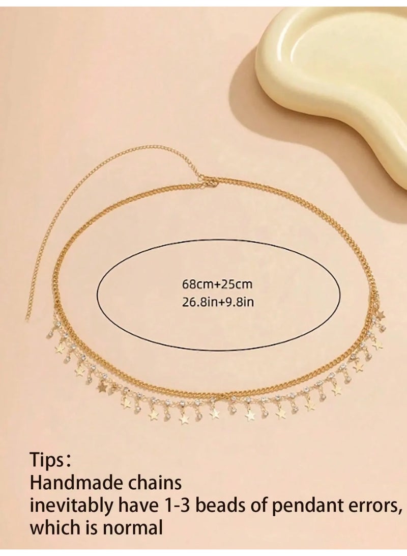 Gold Waist Chain Adorned with Small Star Charms – Adds a Touch of Sparkle and Elegance, Highlighting the Feminine Waistline in a Unique Way - Image 3