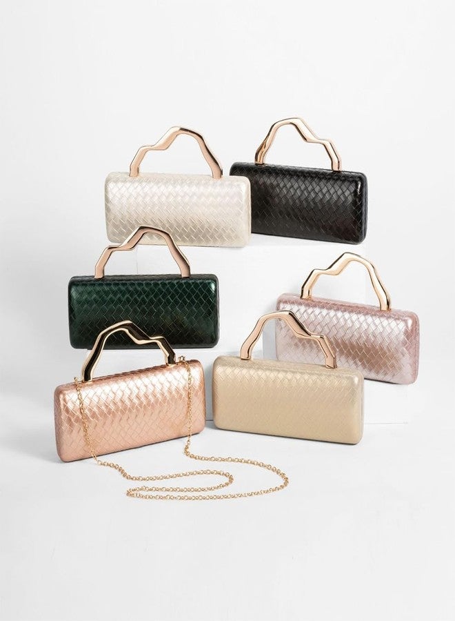 CUXVA Woven Pattern Clutch Purse for Women Pu Leather Evening Bag Unique Top Handle Handbag for Wedding Party Prom - Image 3