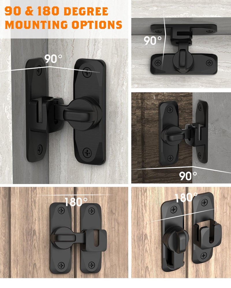 YogePote 90/180 Degree Barn Door Lock, Small Flip Gate Latches Hardware, Security Sliding Door Latch Lock fo Cabinets, Barn, Bathroom, Garden (Black-1Pc) - Image 4