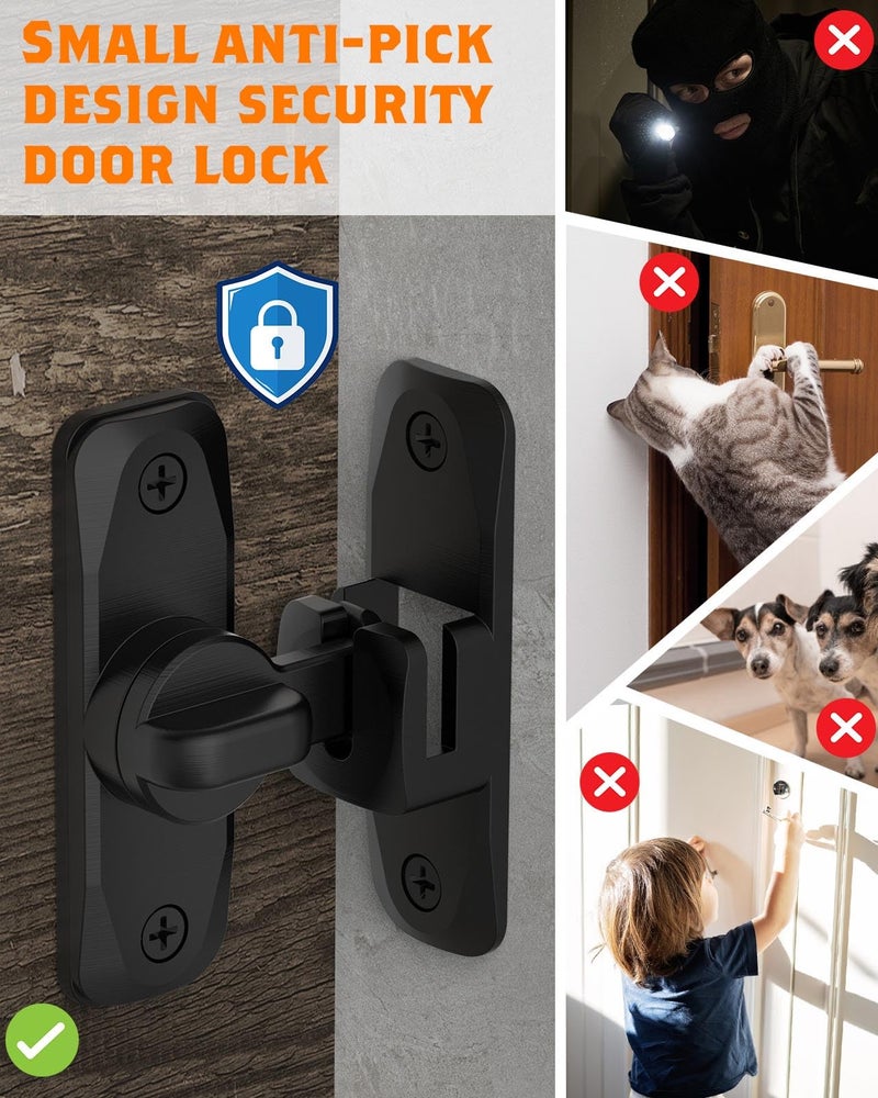 YogePote 90/180 Degree Barn Door Lock, Small Flip Gate Latches Hardware, Security Sliding Door Latch Lock fo Cabinets, Barn, Bathroom, Garden (Black-1Pc) - Image 2