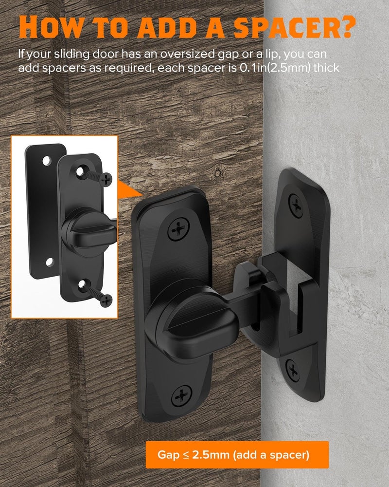 YogePote 90/180 Degree Barn Door Lock, Small Flip Gate Latches Hardware, Security Sliding Door Latch Lock fo Cabinets, Barn, Bathroom, Garden (Black-1Pc) - Image 3