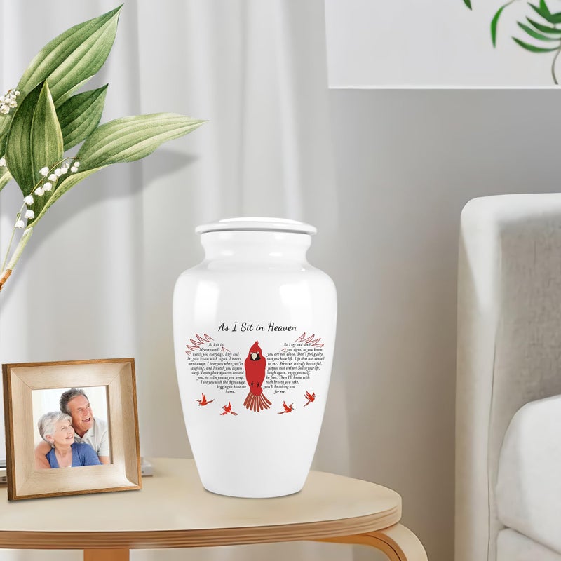 SOITIS Urns for Human Ashes Decorative Urns for Adult Human Ashes Ceramics Cremation Urns Adult Size Large up to 220lbs-White Urns with Red Bird - Image 5