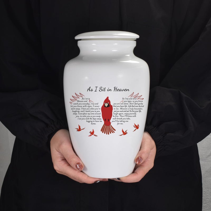 SOITIS Urns for Human Ashes Decorative Urns for Adult Human Ashes Ceramics Cremation Urns Adult Size Large up to 220lbs-White Urns with Red Bird - Image 3
